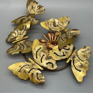 Brass Butterflies Copper Flower 3D Metal Wall Art MCM Vintage
